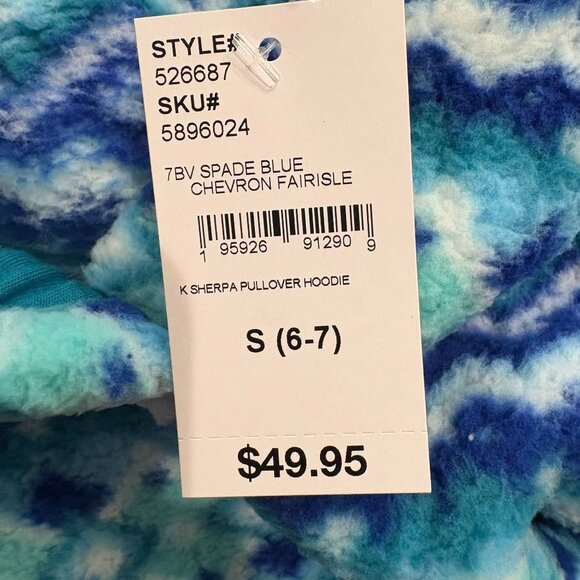 Lands' End Spade Blue Chevron Fair Isle High Pile Fleece Hoodie Kids Size S 6-7 - Picture 6 of 6